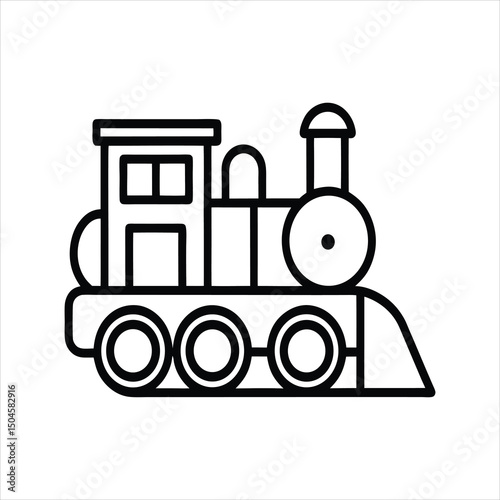 Vintage Train Engine Vector Locomotive Line Drawing