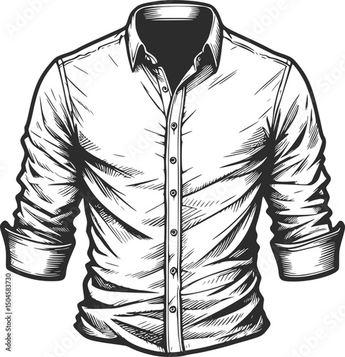 Detailed Line Drawing of a Button-Down Shirt