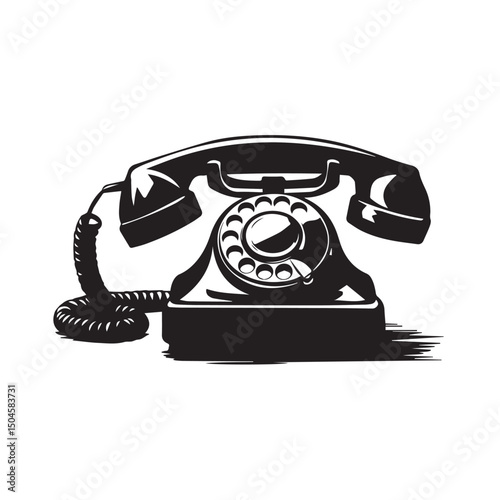 This is an isolated old black rotary telephone, a classic vintage communication object with a dial for making a call