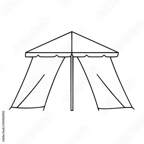 Tent with open sides in minimalist line art style  