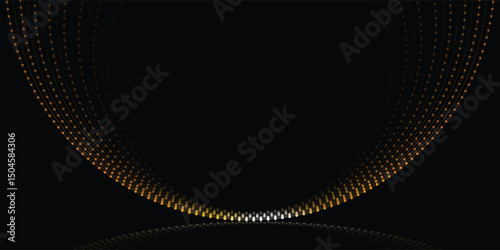 Abstract golden and silver wave design on black background. Elegant abstract design featuring smooth, flowing golden and silver wave patterns composed of dots on a striking black background.