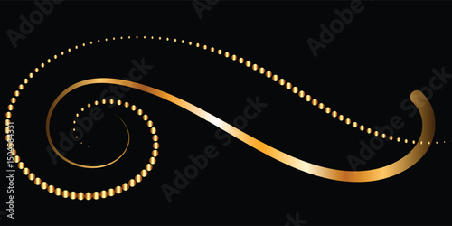 Elegant Gold Swirls on a Black Background. This image features elegant, golden swirls and dotted lines on a deep black background.