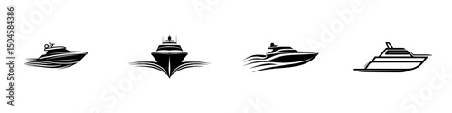 Vector illustration showcasing four distinctive boat designs in a sleek and modern style on a white background