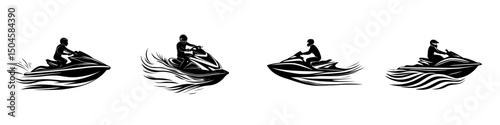 Exciting vector illustration of jet ski riders navigating water at high speed showcasing dynamic movement and adventure elements