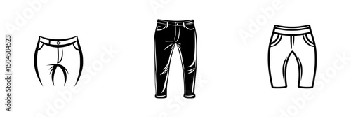 Stylized vector illustrations of different types of pants with simple line art and no color