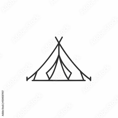 Simple line drawing of a camping tent on a white background  