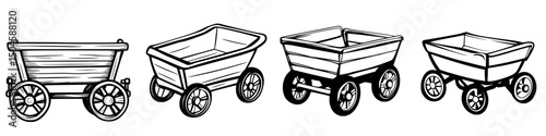 Variety of wooden carts with wheels designed for versatile uses in crafting and workshops across different settings