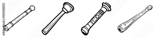 Unique collection of hand-drawn icons representing various types of musical instruments suitable for creative projects