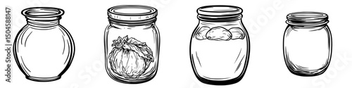 Artistic illustration of a diverse icon set featuring various jars with distinct contents for graphic design use