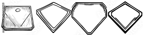 Icon set featuring baseball diamond and home plate designs for sports related projects in black outline style
