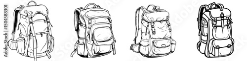 Collection of diverse backpack icons suited for outdoor adventures and travel needs