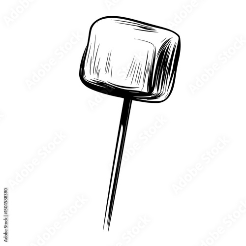 Creative hand-drawn icon of a marshmallow on a skewer for outdoor cooking and camping activities
