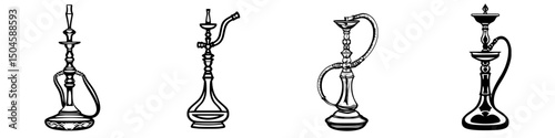 Icon set featuring various styles of hookahs for cultural and recreational use