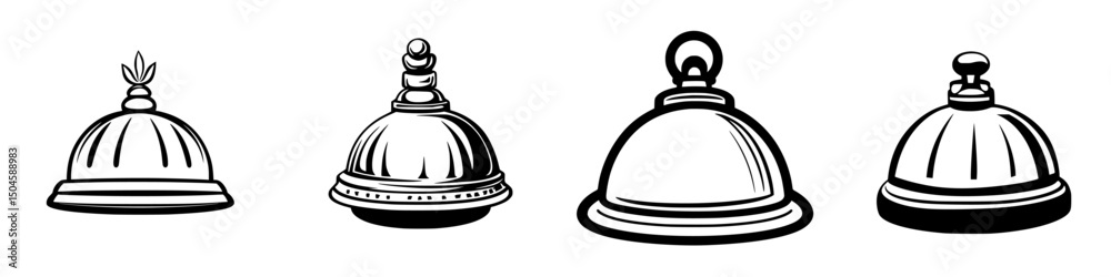 Obraz premium Icon set showcasing various styles of serving cloches used in dining and culinary presentation