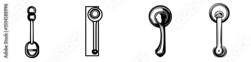 Various icon designs depicting different types of pull handles for drawers and cabinets in a simple layout