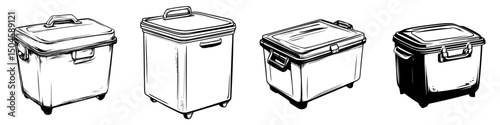 Collection of illustrated storage containers showing various styles and designs suitable for home organization tasks