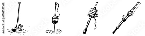 Collection of fishing bobber icons designed for various fishing activities and styles, showcasing different shapes and designs