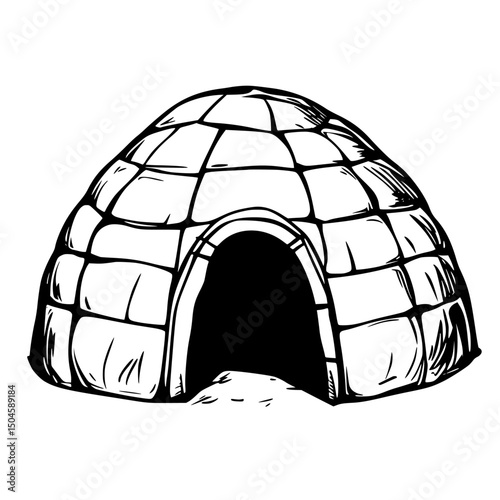 Icon set featuring a hand-drawn igloo structure with a domed shape and entrance presented against a blank background