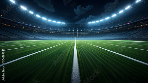 Night football stadium empty green field and bright lights