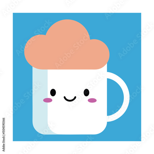 Cute Smiling Cloud on Porcelain Mug Illustration