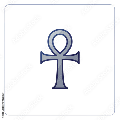 Ankh symbol in minimalist design with blue color gradient. Minimalistic vector icon, linear gradient. Flat modern design for interfaces and web design on the theme of history and culture.