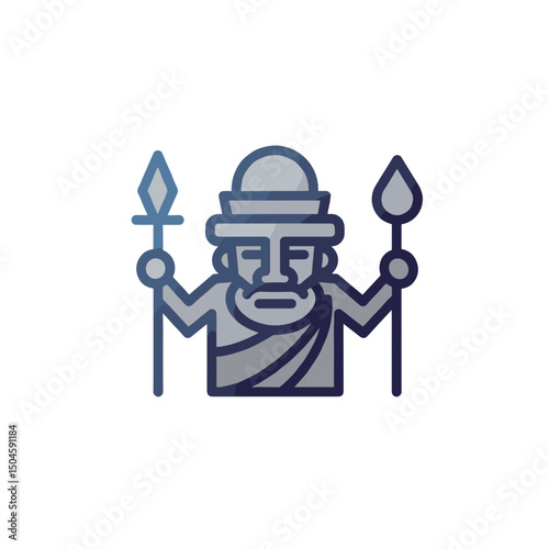 Ancient warrior figure holding spears in minimalist design .   Minimal vector icon, linear gradient. Flat modern design for interfaces and web design on the theme of history and culture.