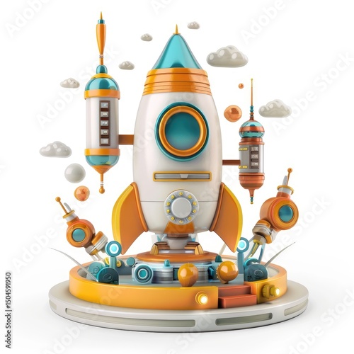 Colorful rocket launchpad with decorative elements. photo