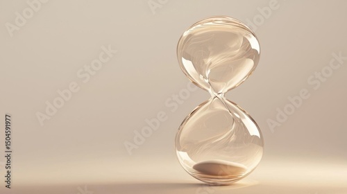 3d rendering of an hourglass. the hourglass is made of transparent glass and has a smooth, shiny surface.