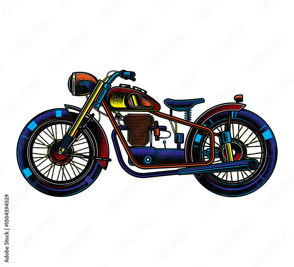Fototapeta premium Original retro style illustration. American custom motorcycle.