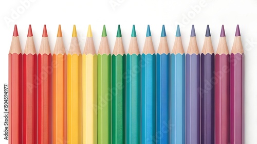 Rainbow Colored Pencils Arranged Vertically on White Background – Educational and Creative Art Supplies