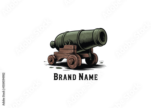 Vintage Hand-Drawn Cannon Illustration A Detailed Artwork of an Antique Artillery Piece, logo design