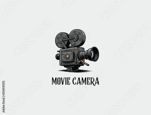 hand drawn vintage movie camera logo design 