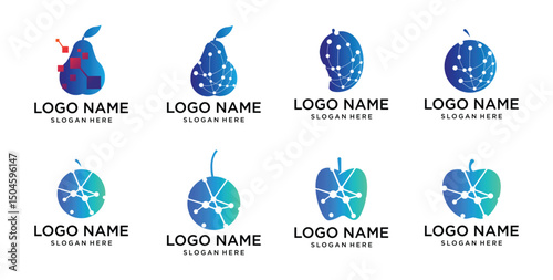 collection, fruit vector logos with colorful technology concept