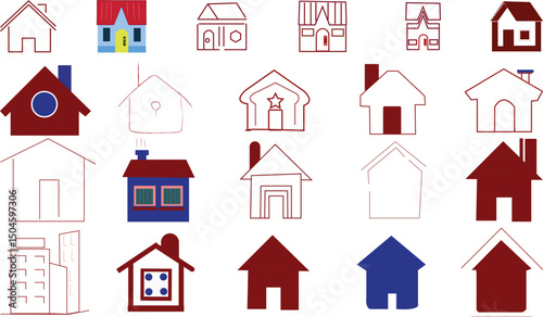 Collection of Home Icon And Real Estate Concept Vector Design Images and portrait.Bundle of home icons 