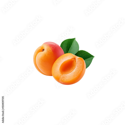 fresh Apricots with Leaves A Vibrant Image of Ripe Apricot Fruit on white Background
