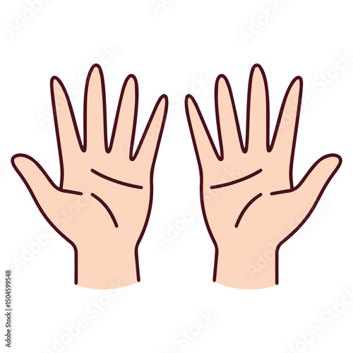 Two hands with open palms and ten fingers extended, representing the number ten or a stop gesture. Can be used for educational, numerical or nonverbal communication contexts