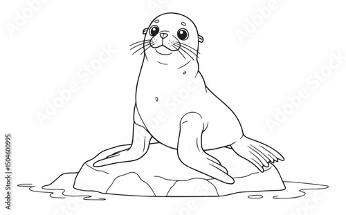 Seal coloring page on a rock for children's creativity and relaxation at the aquarium