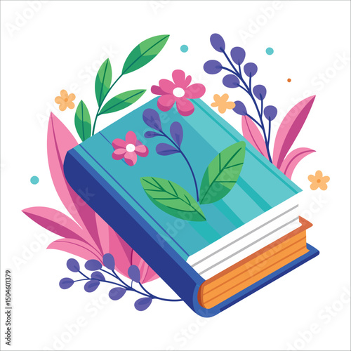 Here's a single sentence to describe the image:

An open book adorned with vibrant flowers, delicate leaves, and a graceful butterfly, evoking the beauty of nature and the joy of education