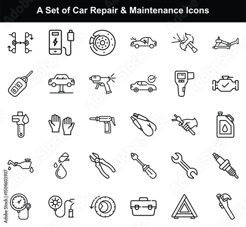 Car Repair & Maintenance Line Icons Set, Auto Service Outline Symbols, Transparent