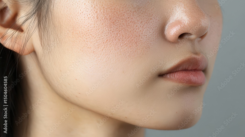 Fototapeta premium Close-up view of a person's skin texture and facial features.