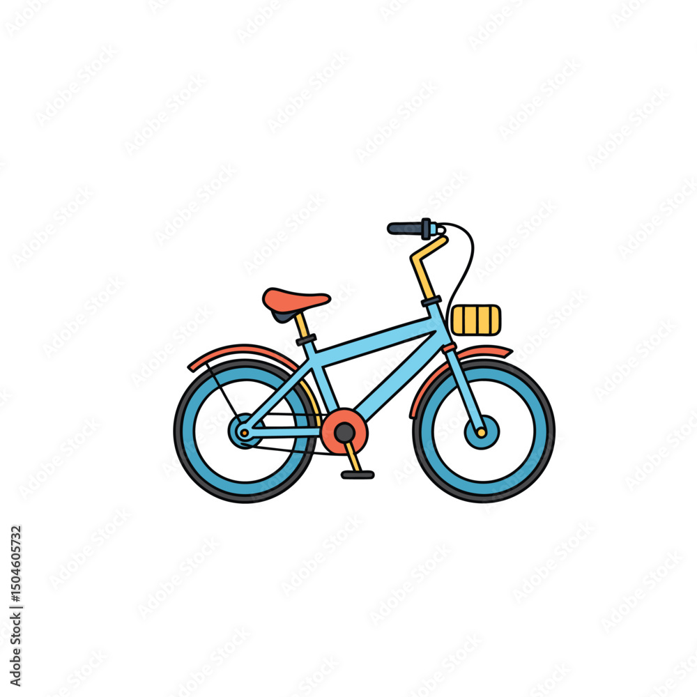 Fototapeta premium Flat vector illustration of a modern bicycle with minimal design, clean lines, and bright colors. Isolated on white background, side view, suitable for poster, eco-friendly campaign, and commercial st