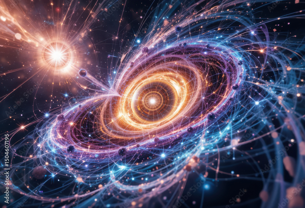 Fototapeta premium Stunning quasar illuminates cosmos with vibrant colors and swirling energy