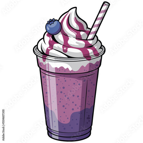 Vector illustration of Purple Smoothie with Whipped Cream