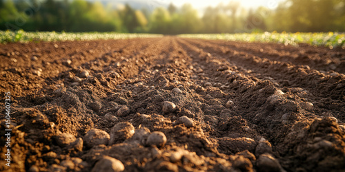 Field after tillage of cover crops and incorporation of green manures showcasing fertile soil and prepared planting rows
