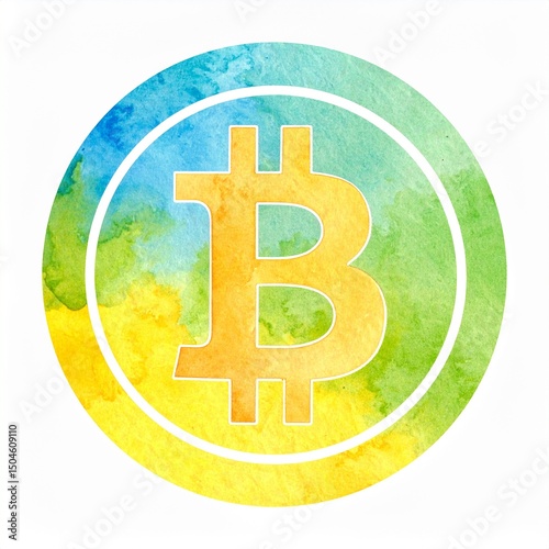 Isolated watercolor bitcoin illustration