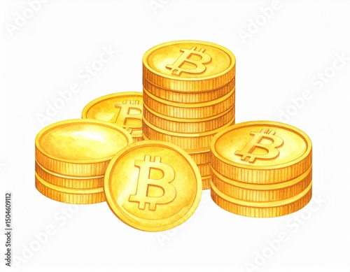 Isolated watercolor bitcoin illustration
