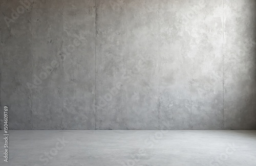 Grey stucco concrete wall background texture floor. Empty concrete space, minimalist design. Solid color, industrial background, backdrop, modern loft. Raw texture, rough surface. © Maryna