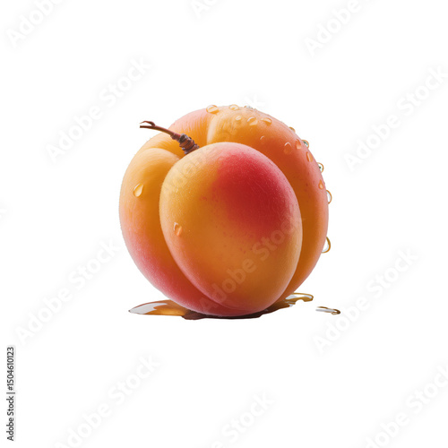 Single ripe apricot with water droplets on black background