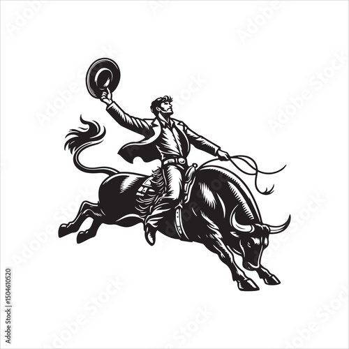 Bull Rodeo Showdown – Cowboy Riding a Bucking Bull in Action

