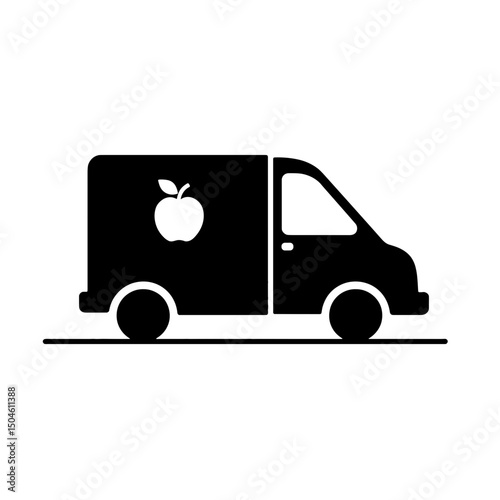 Delivery van with apple symbol, silhouette of healthy food transport